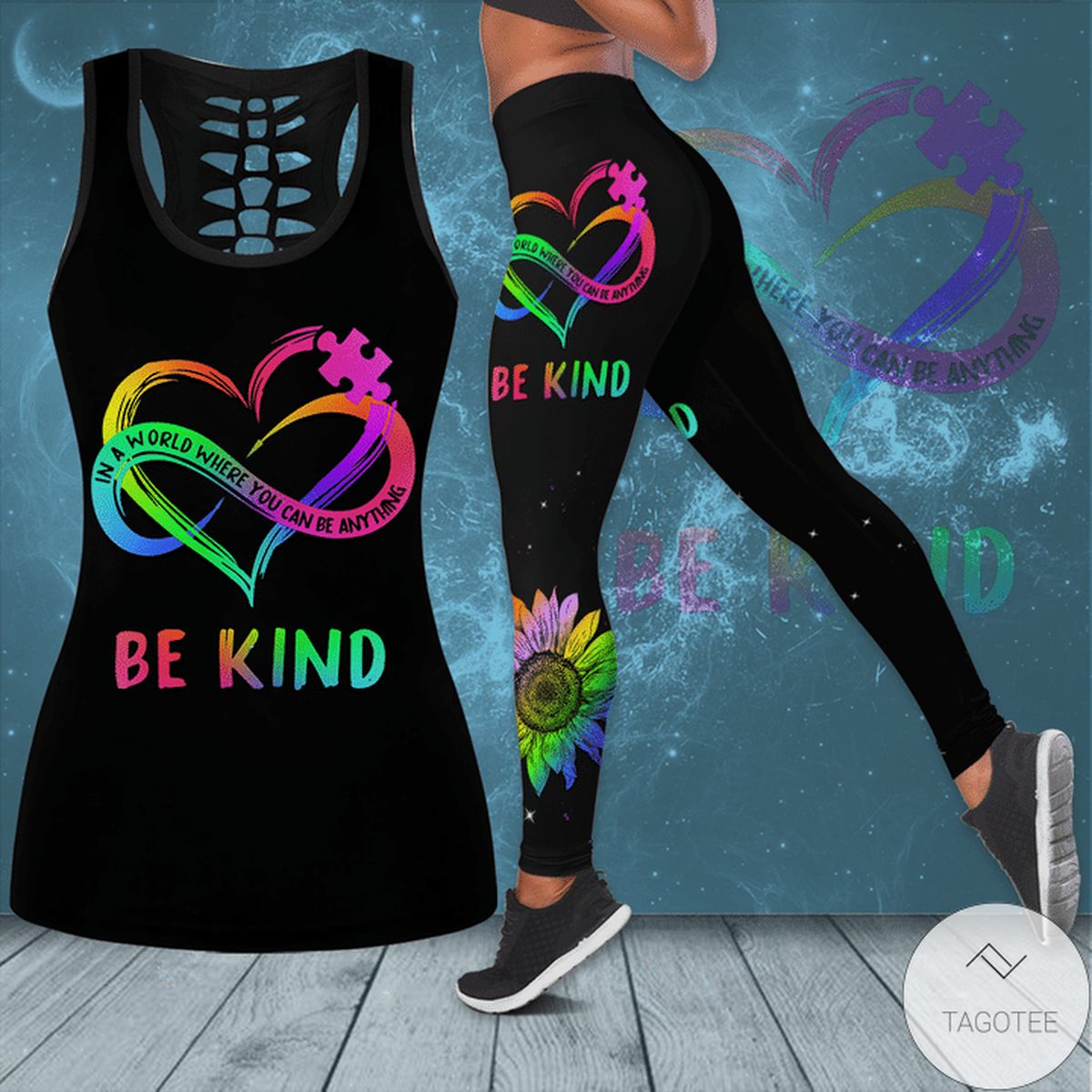 Autism Awareness In A World Where You Can Be Anything Be Kind Hollow Tank Top & Leggings Set