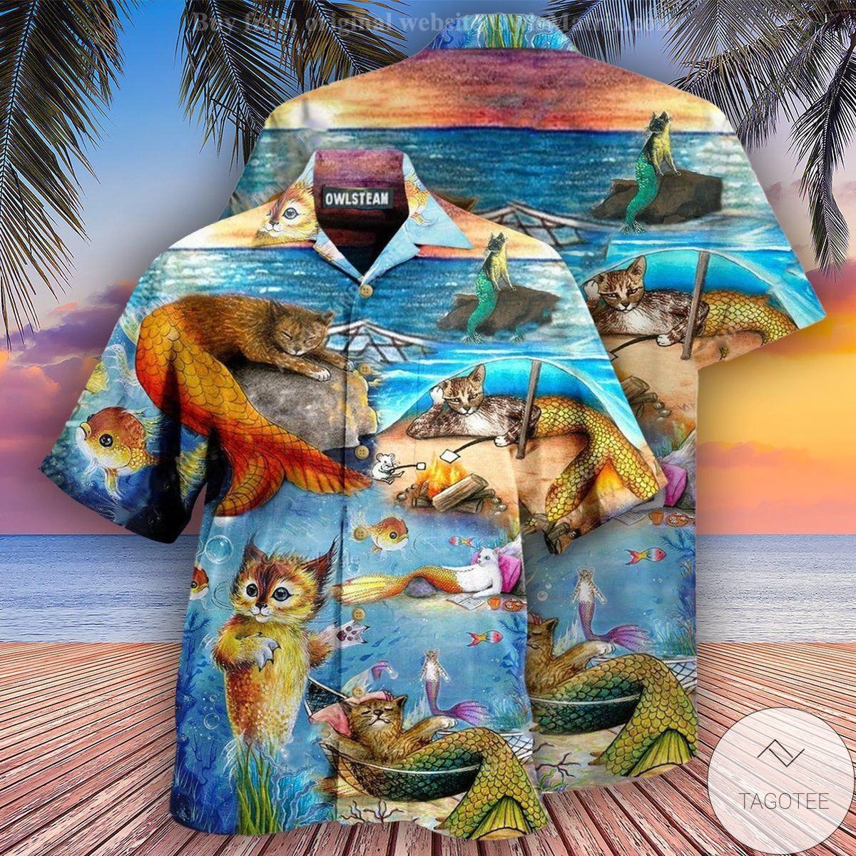 Cat Mermaid On The Beach Hawaiian Shirt