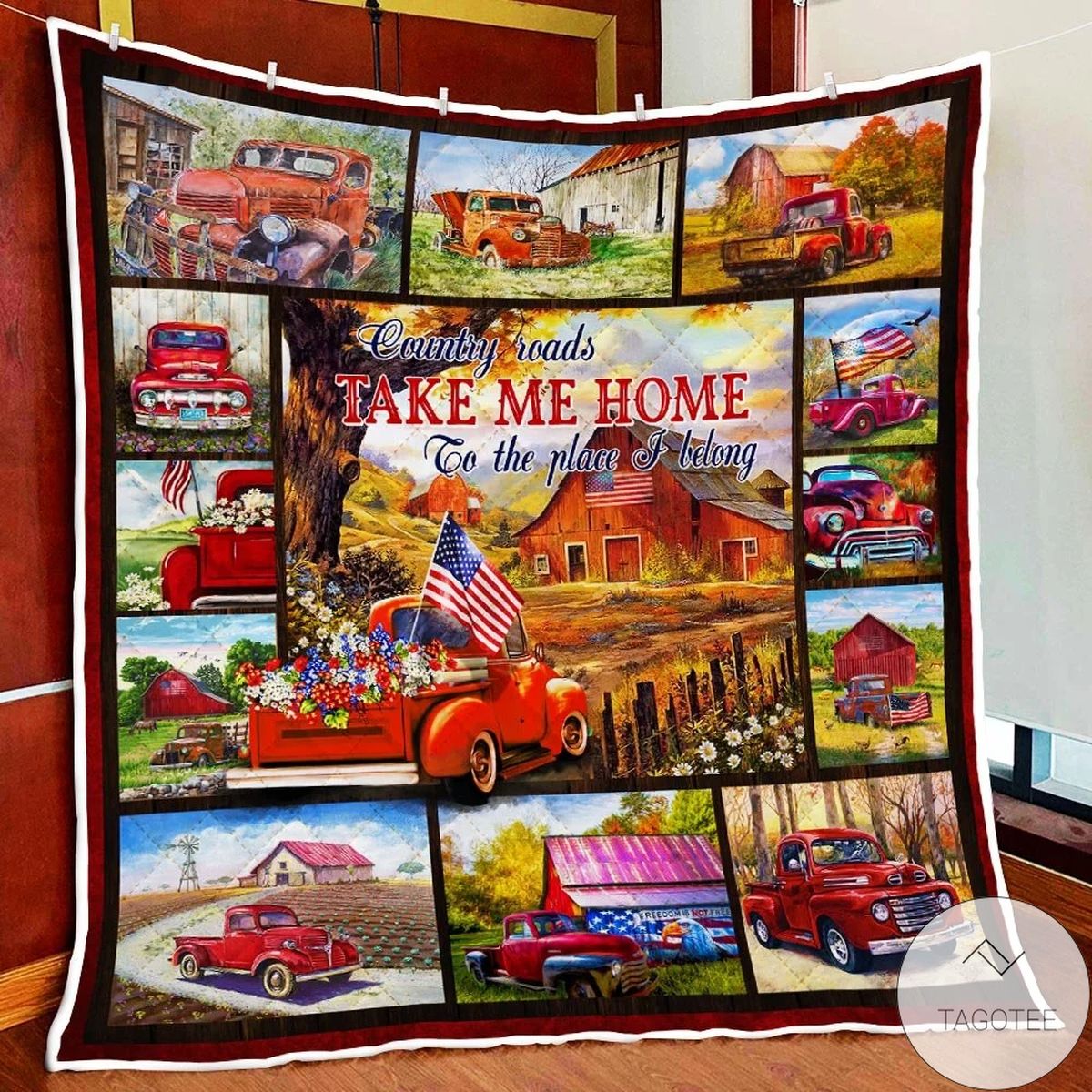 Country Roads Take Me Home Red Truck Quilt