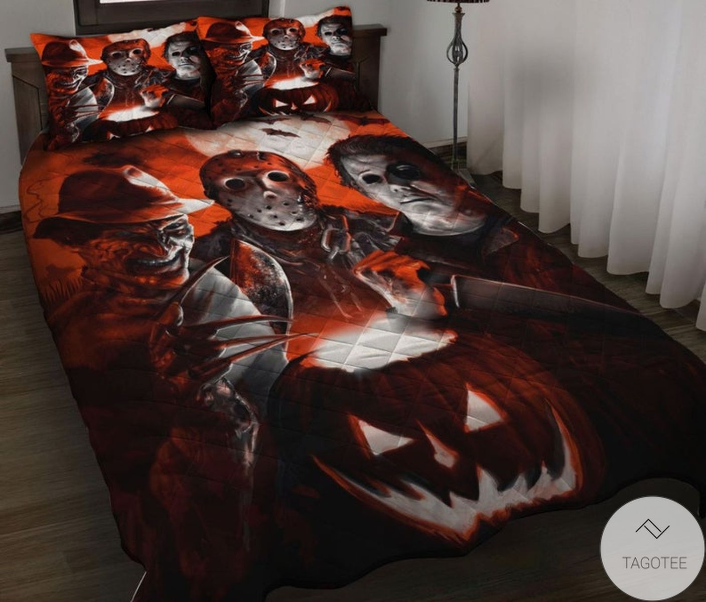 Creepy Friday The 13th Pumpkin Quilt Bedding Set