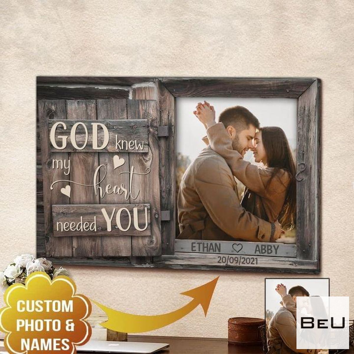 Personalized Photo And Name Couple God Knew My Heart Needed You Canvas