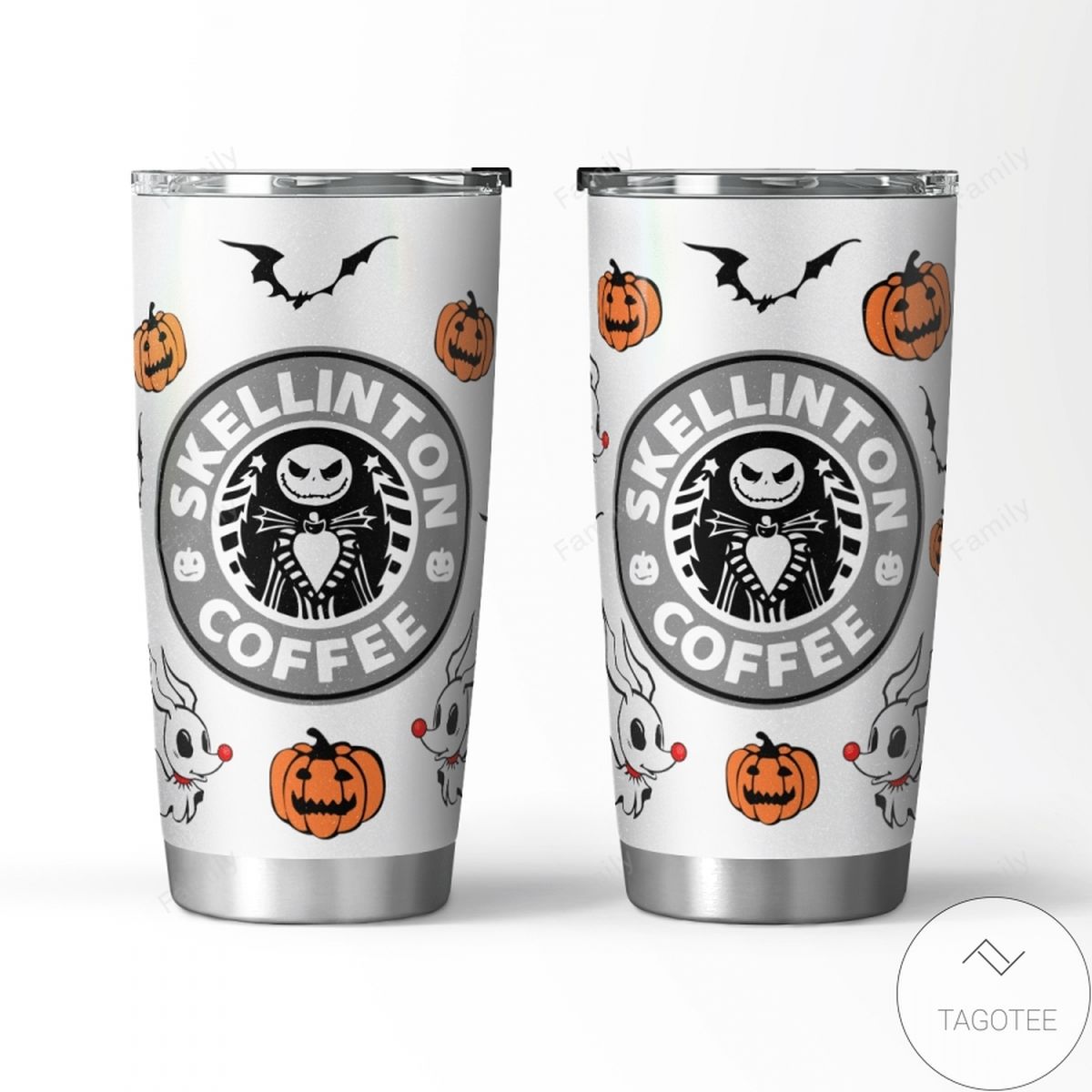 Halloween Pumpkin Skeleton Coffee Tumbler