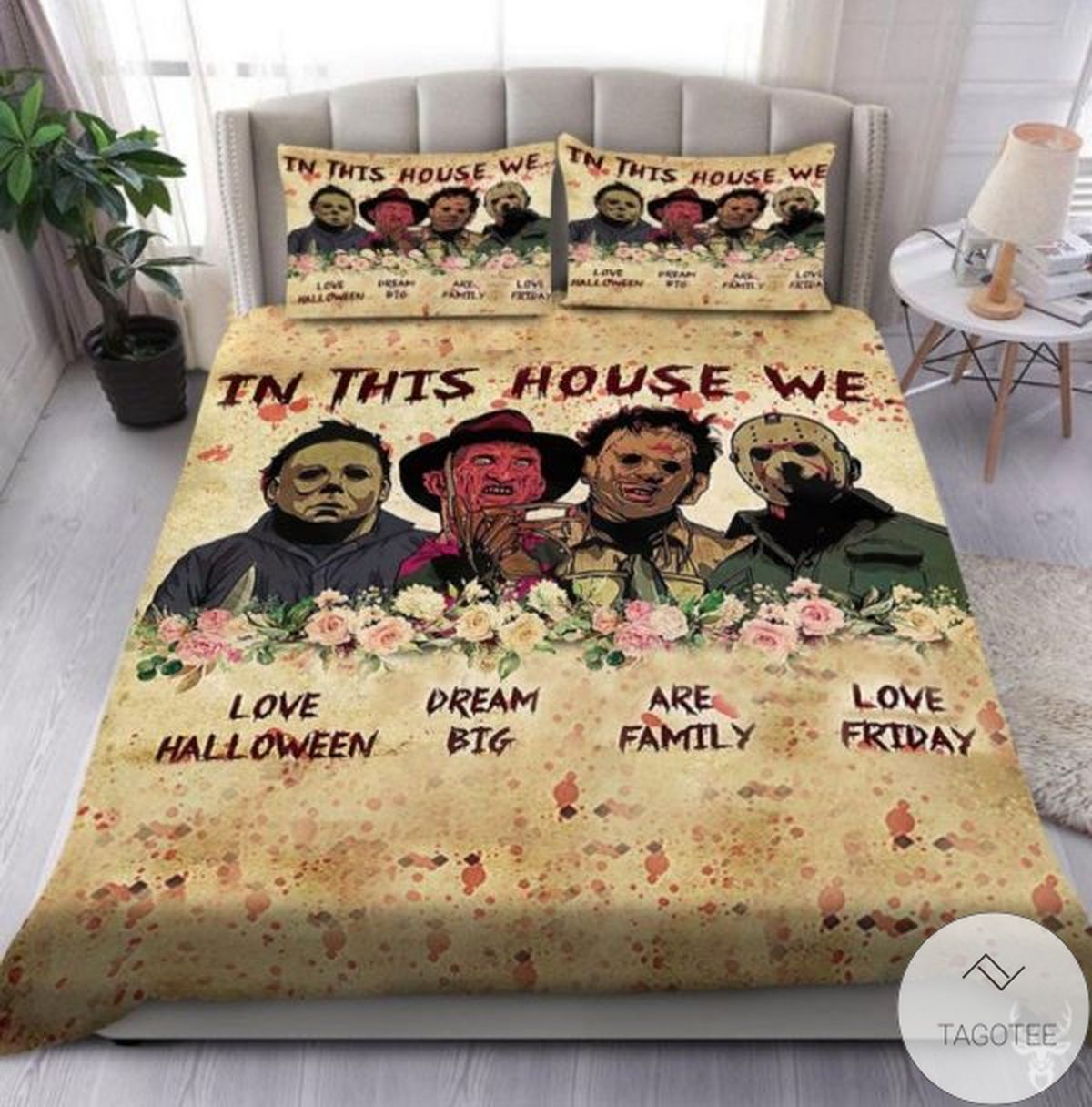 In This House We Love Halloween Horror Movie Characters Bedding Set