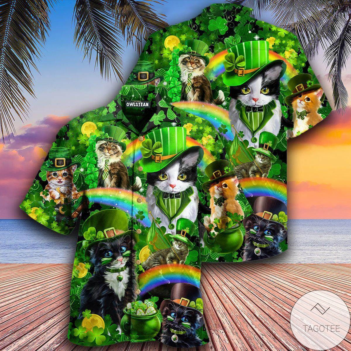 Irish Saint Patricks Day Cats Shamrocks Hawaiian Shirt