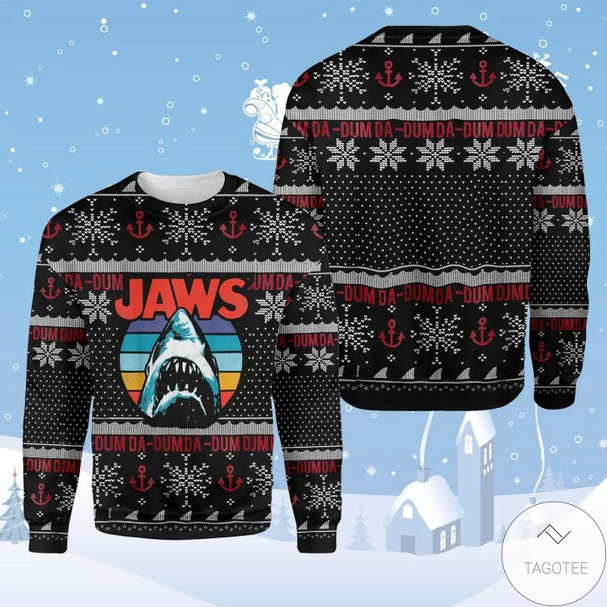 Jaws Shark Dum Da 3d Ugly Christmas Sweater