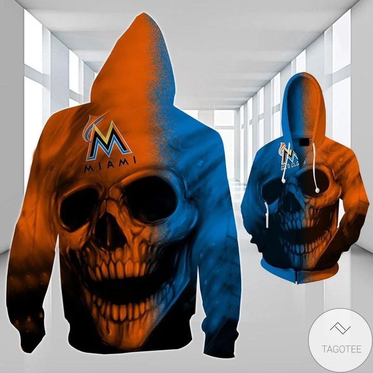 Miami Marlins Skull 3D Hoodie