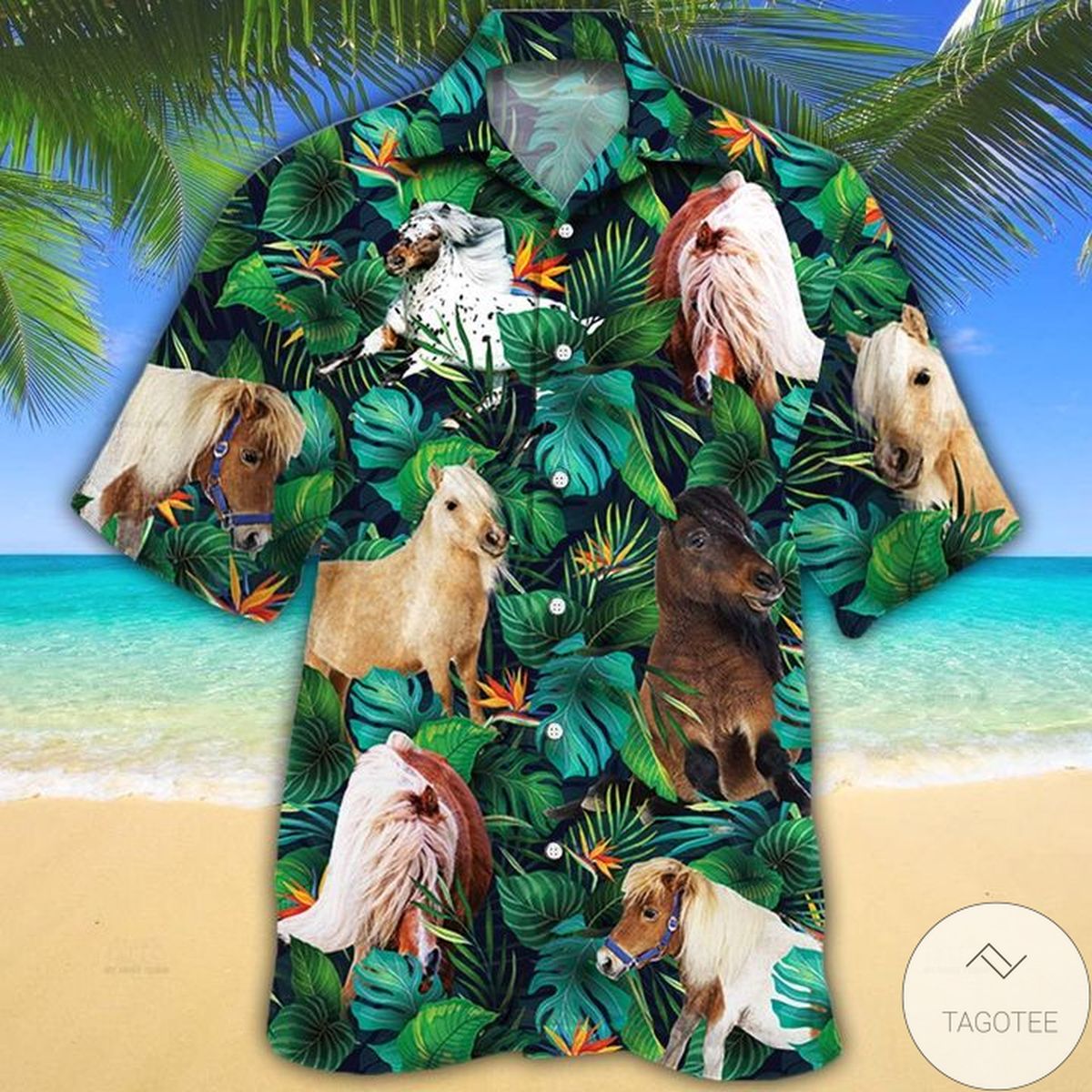 Miniature Horse Lovers Tropical Leaves Hawaiian Shirt