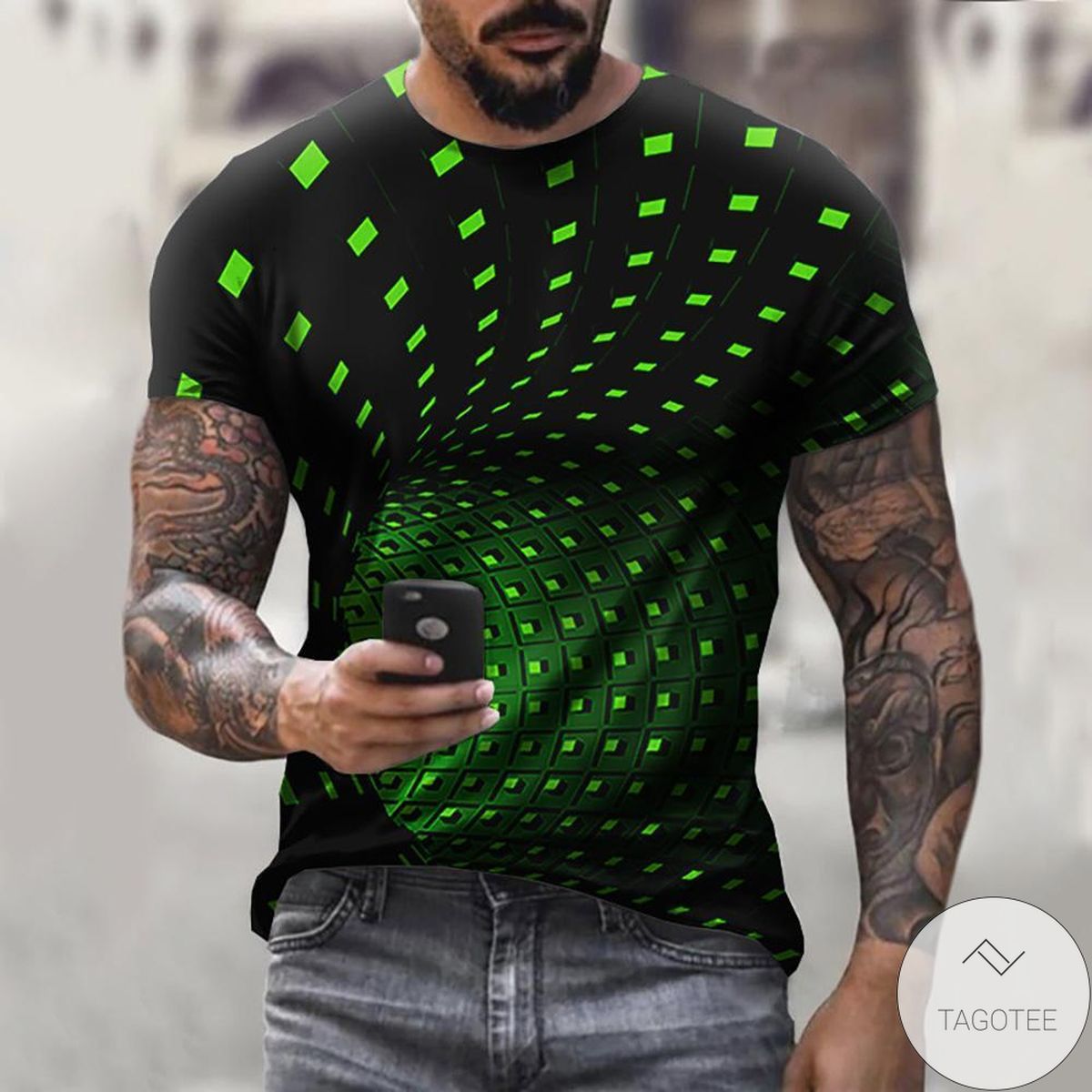 Optical Illusion Cubes 3d Graphic Printed Short Sleeve Shirt