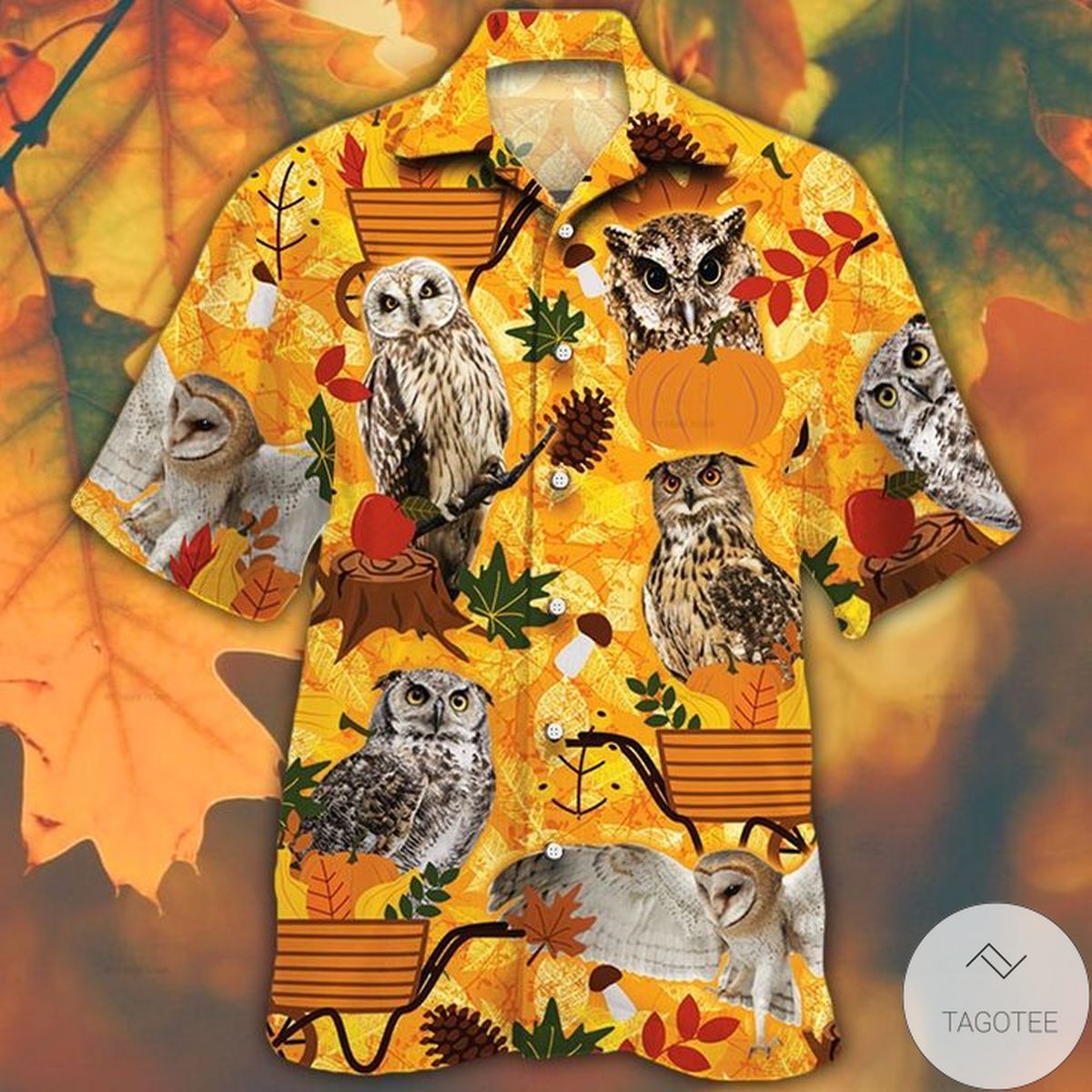 Owl Lovers Orange Nature Autumn Hawaiian Shirt