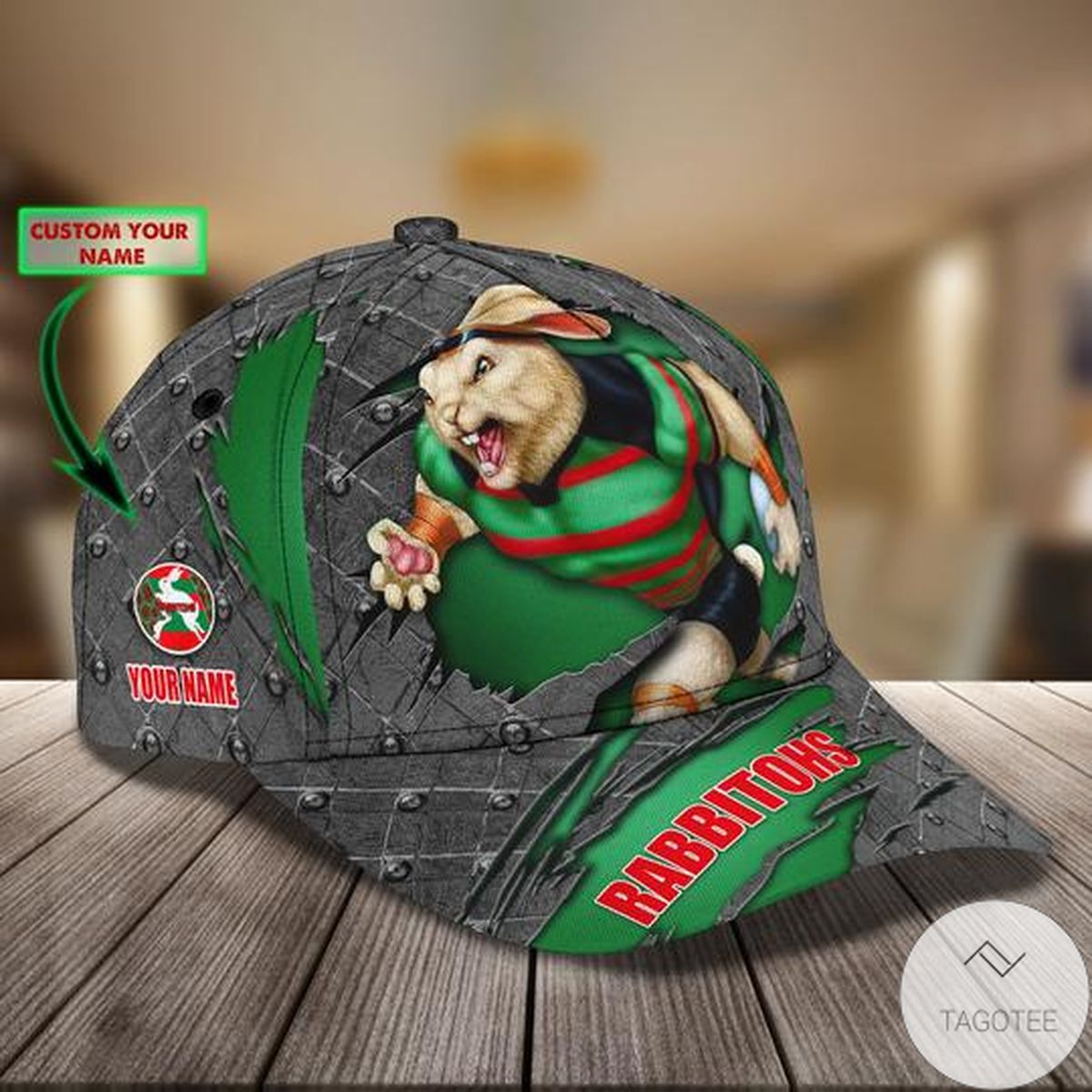 Personalized Angry South Sydney Rabbitohs Green 3d Cap