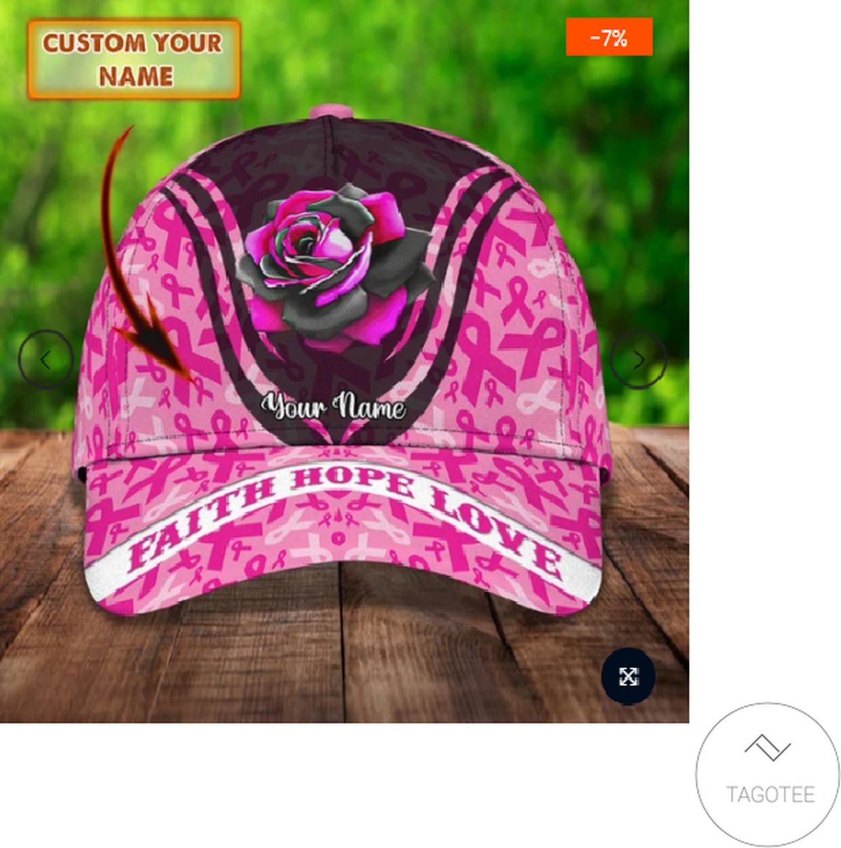 Personalized Breast Cancer Awareness Faith Hope Love Rose Cap