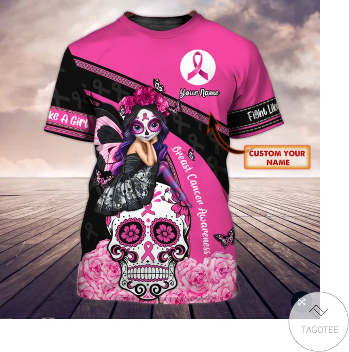 Personalized Breast Cancer Awareness Fight Like A Girl Skull Girl 3d Shirt