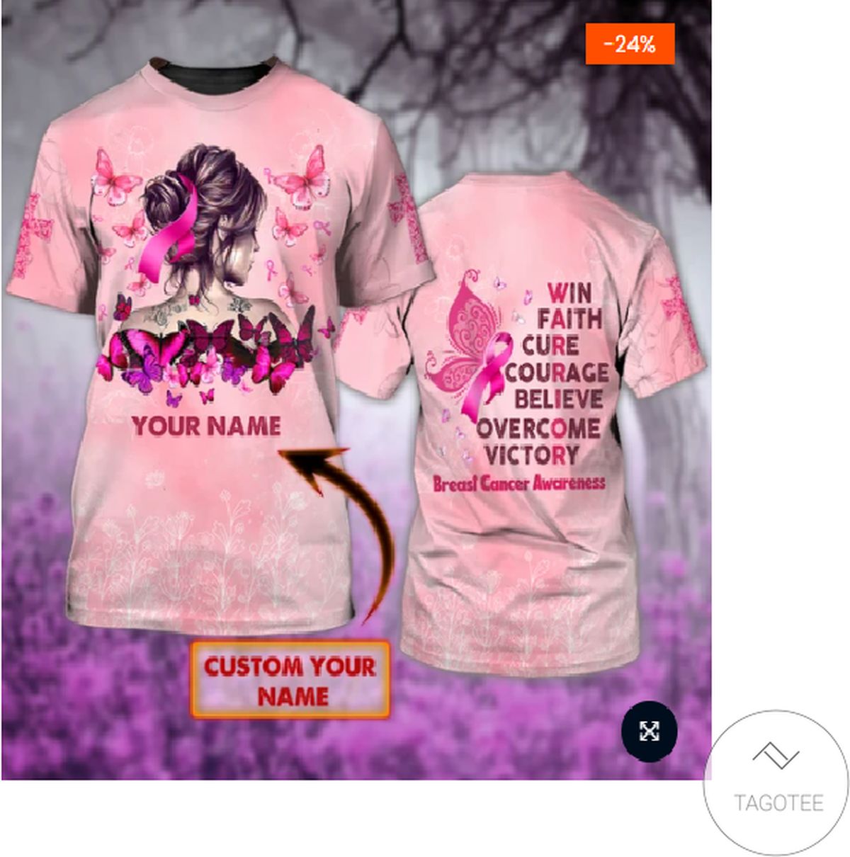 Personalized Breast Cancer Awareness Warrior Win Faith Cure Courage Believe Overcome Victory 3d Shirt