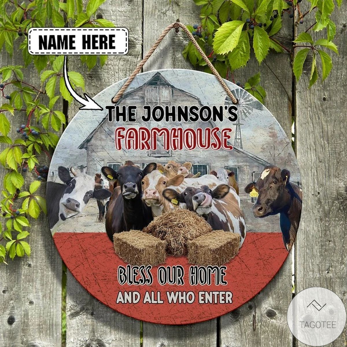 Personalized Cow Farm Bless Our Home And All Who Enter Custom Wooden Sign
