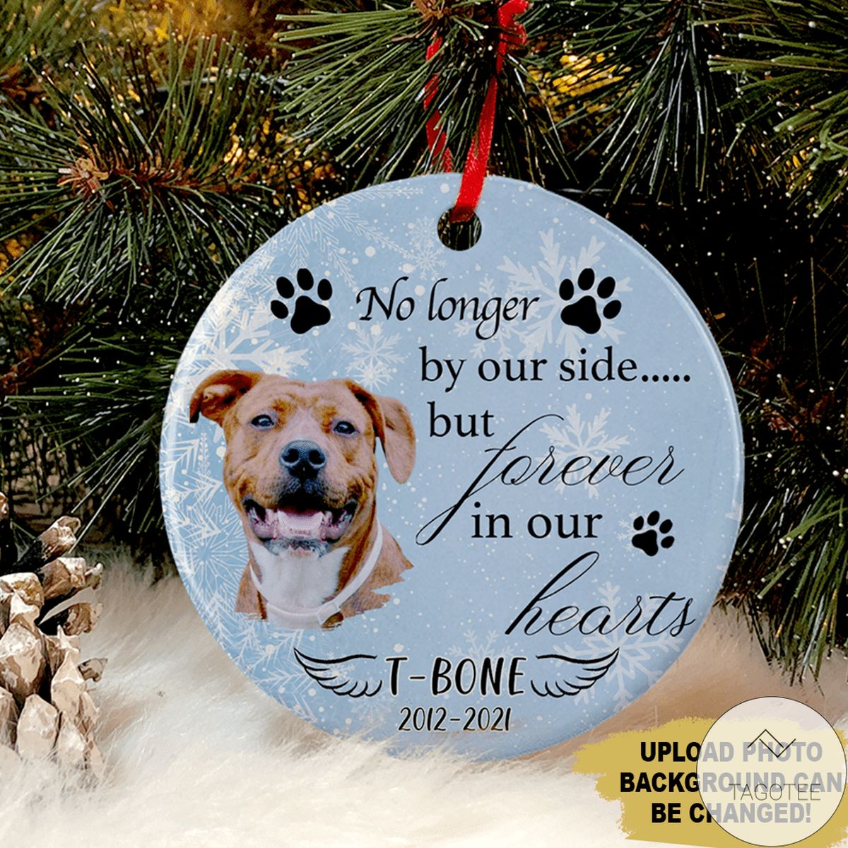 Personalized Dog Pet No Longer By Our Side But Forever In Our Heart Circle Ornament