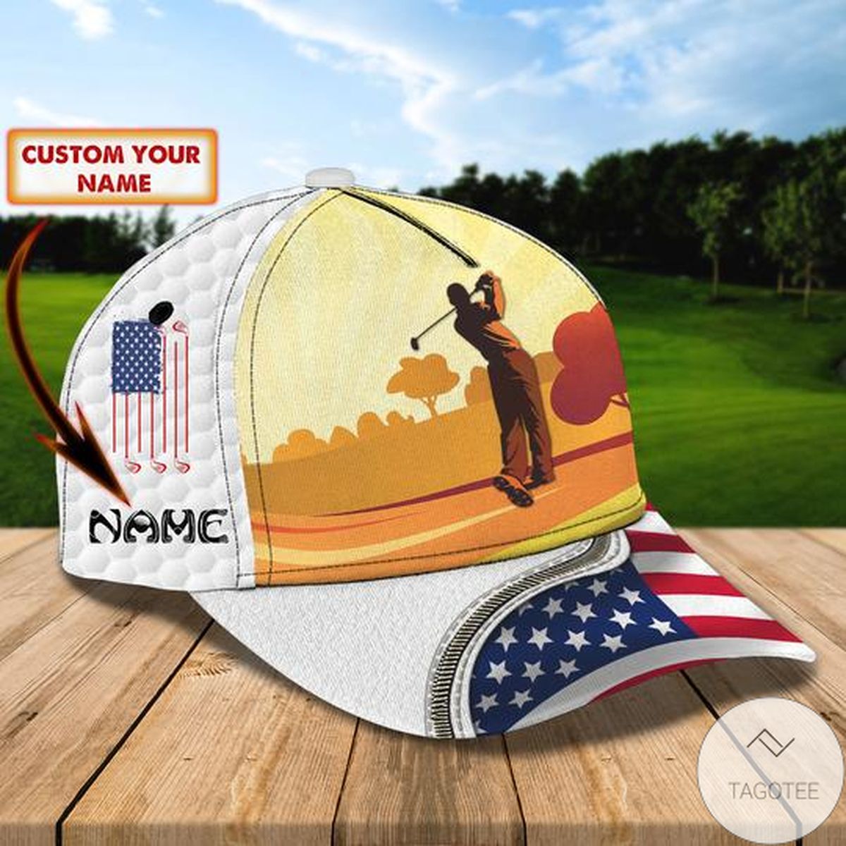 Personalized Golf Us Flag Vintage Cap