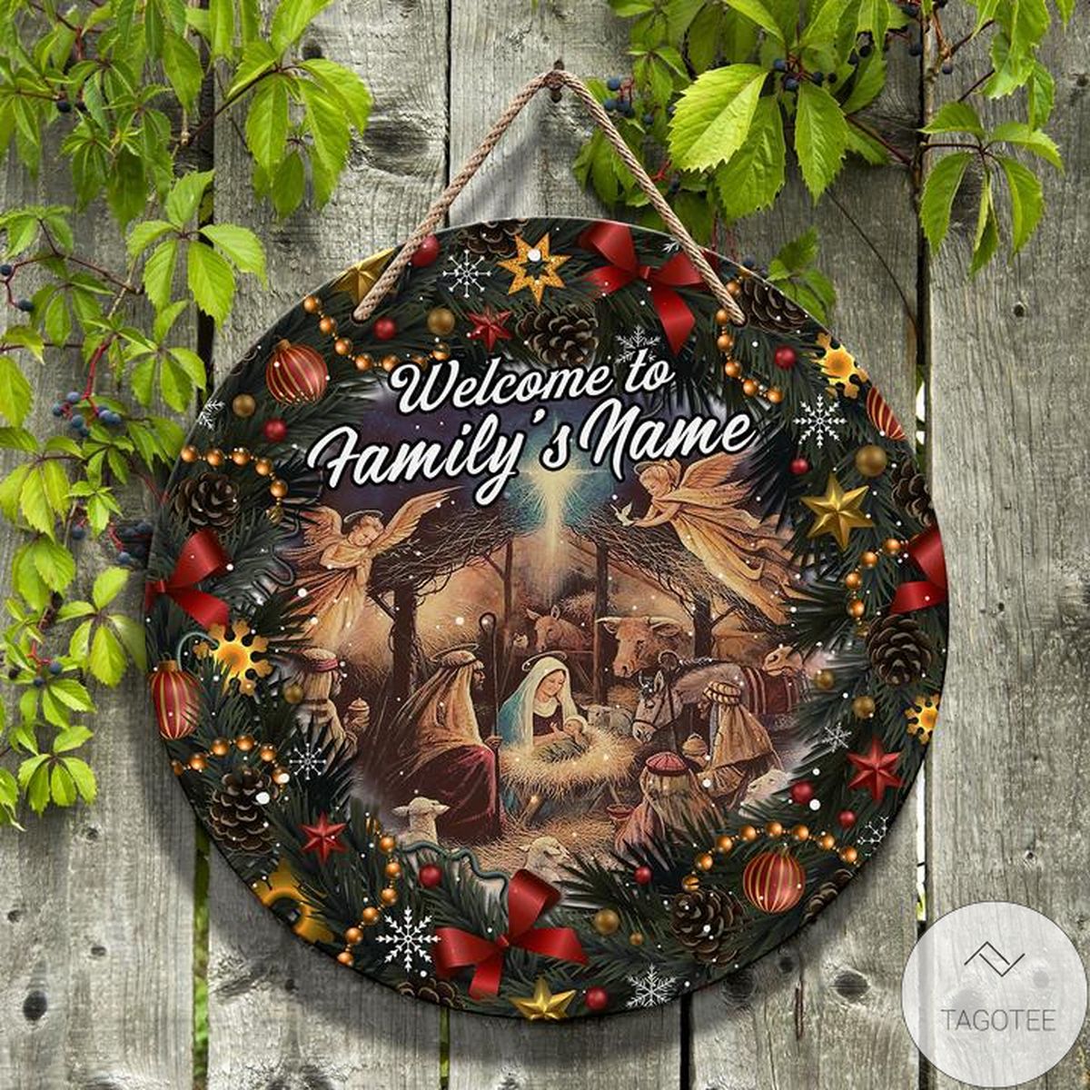 Personalized Merry Christmas Garden Of Eden Round Wooden Sign