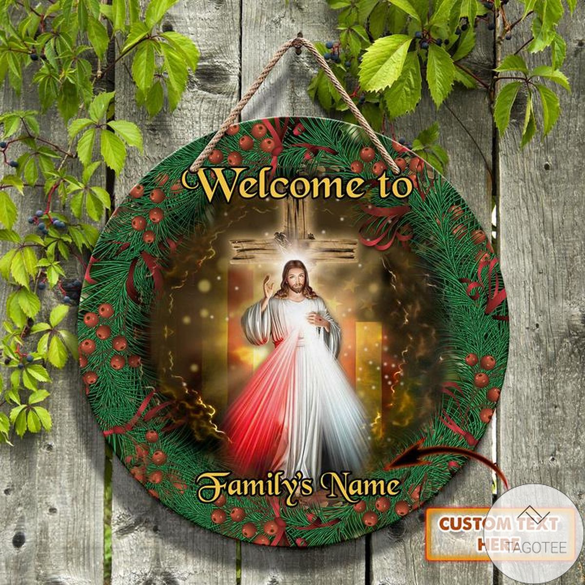 Personalized Merry Christmas Jesus Christ Round Wooden Sign