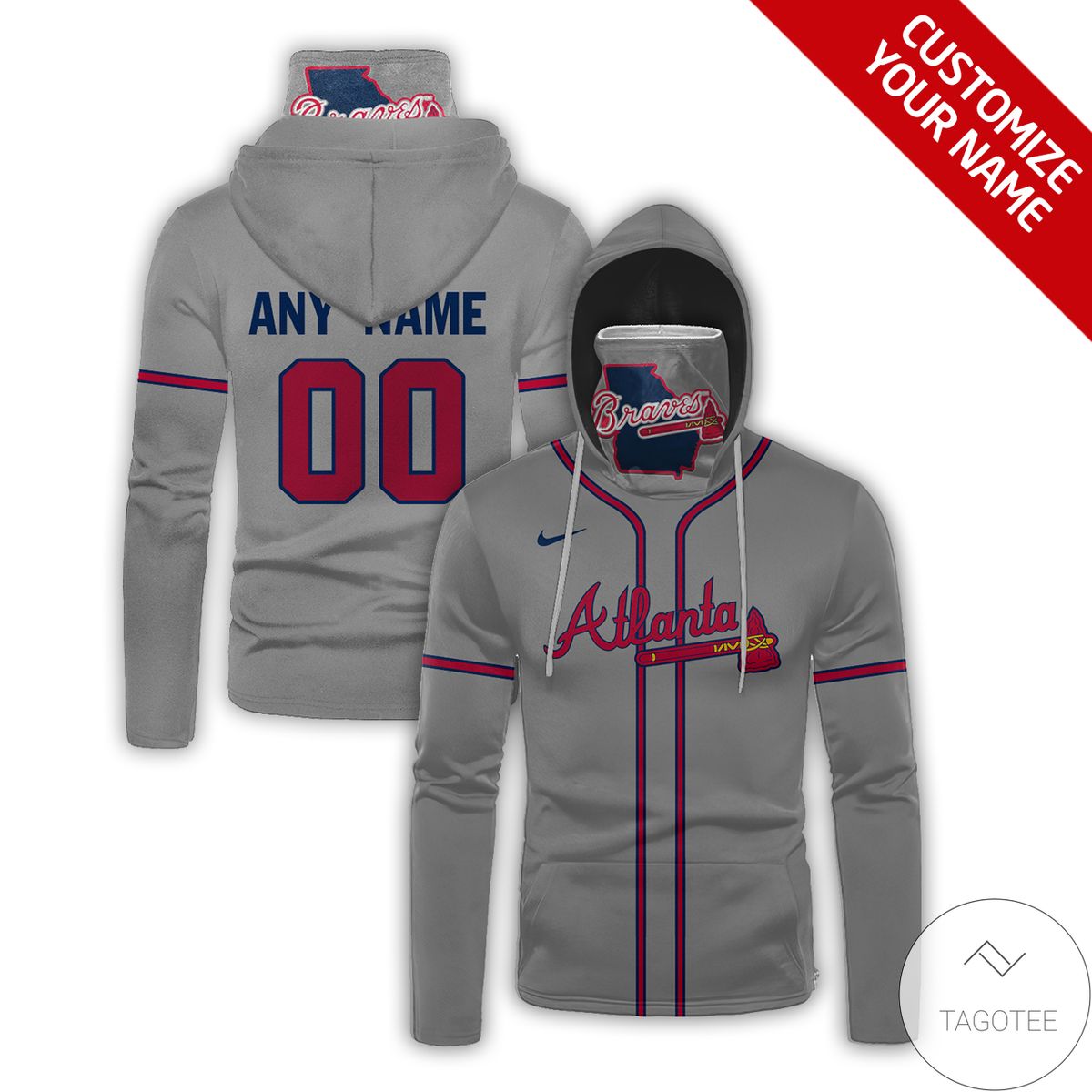 Personalized Name And Number Atlanta Braves Gaiter Mask Hoodie