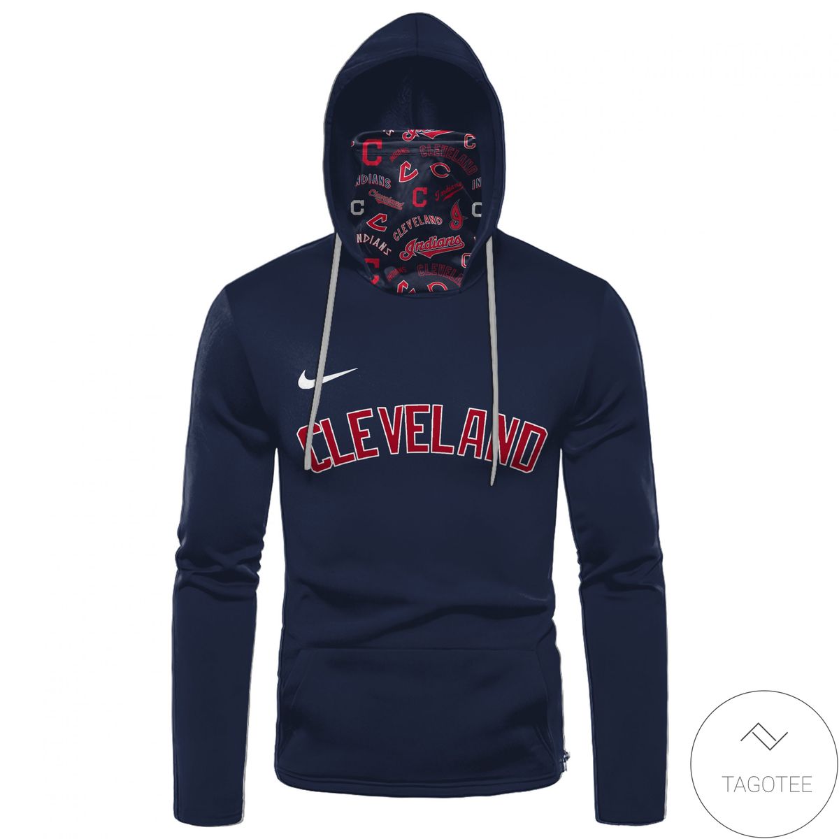 Personalized Name And Number Cleveland Indians Navy Gaiter Mask Hoodie