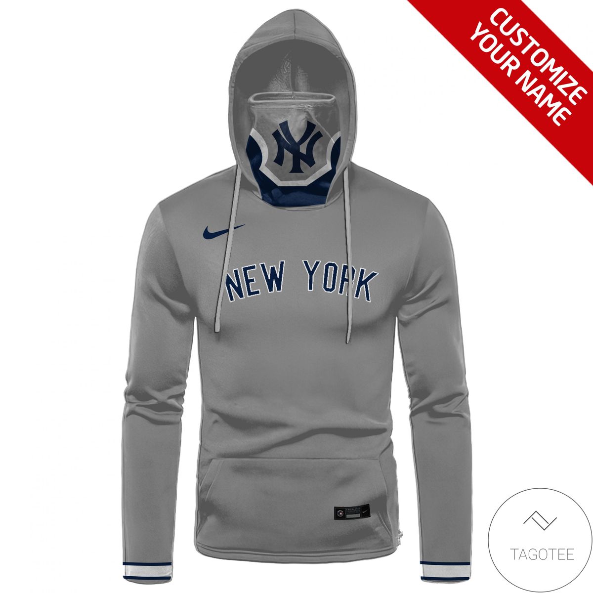Personalized Name And Number New York Yankees Grey Gaiter Mask Hoodie
