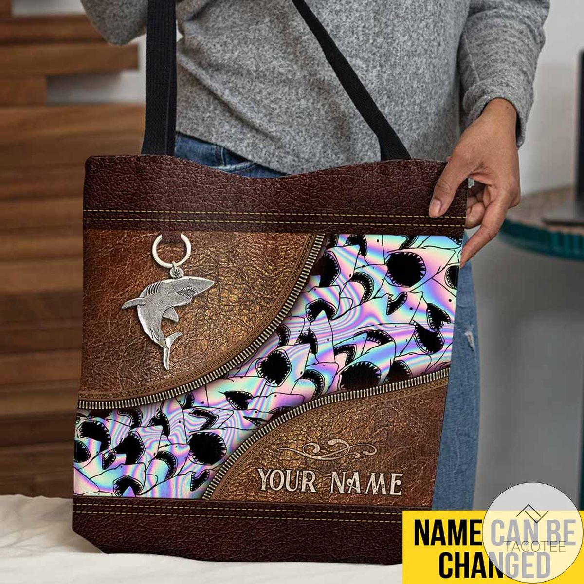 Personalized Shark Holography Tote Bag