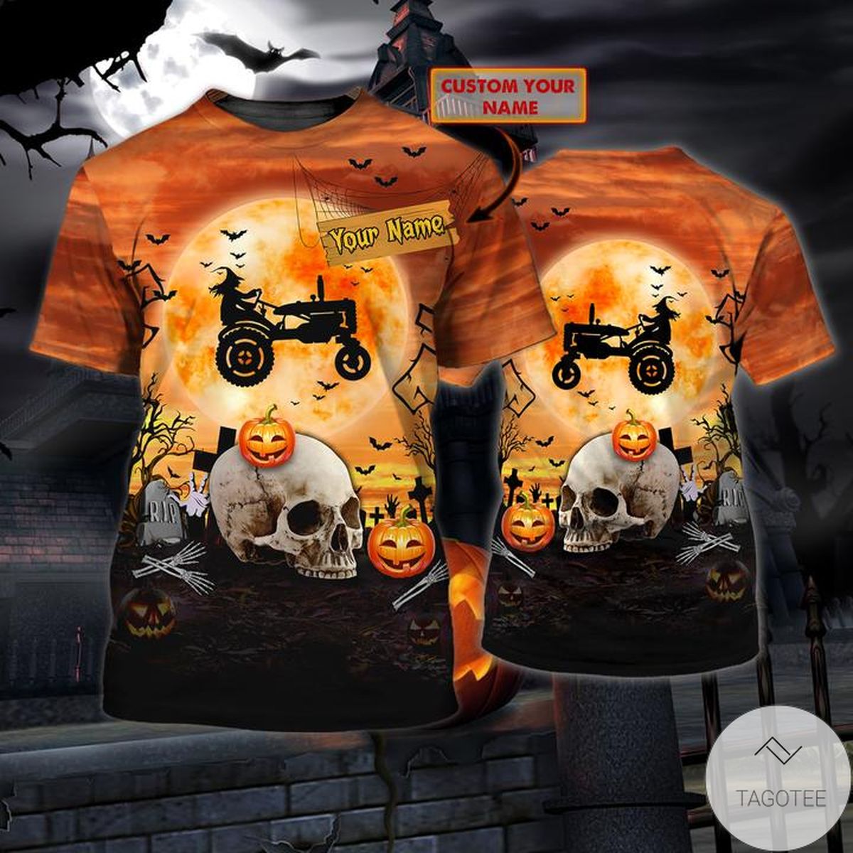 Personalized Tractor Halloween Witch Skull Pumpkin 3d Shirt