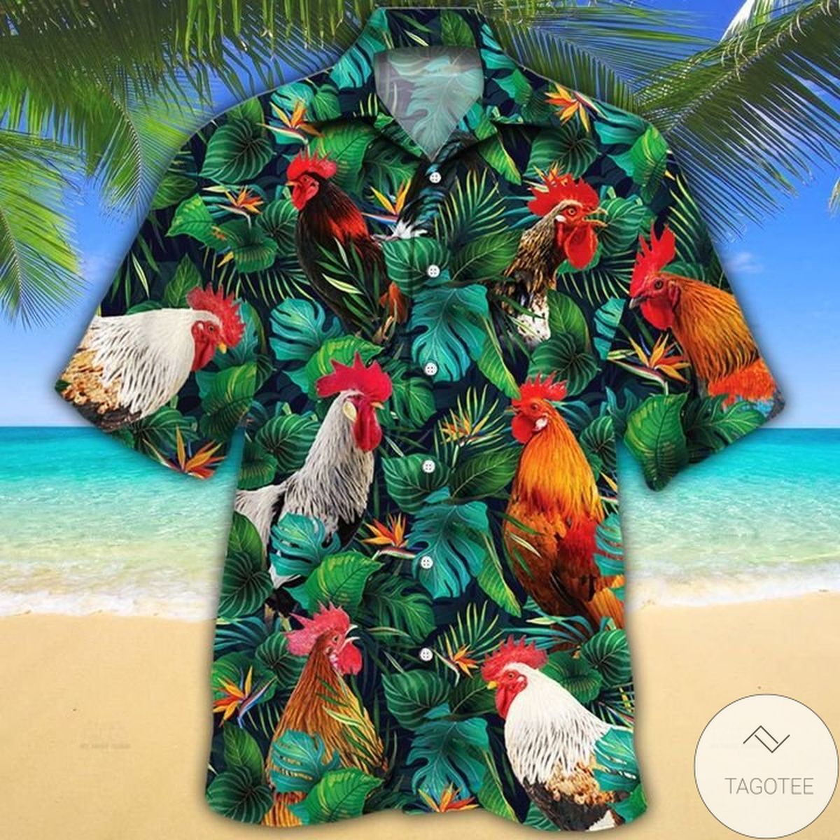 Rooster Lovers Tropical Leaves Hawaiian Shirt
