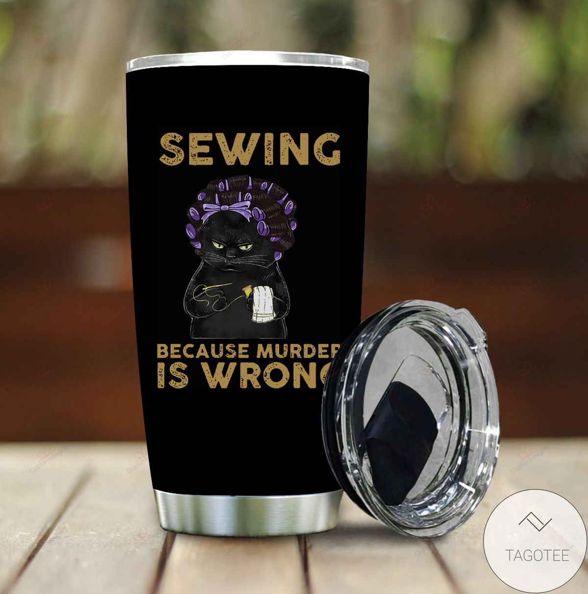 Sewing Because Murder Is Wrong Black Cat Tumbler