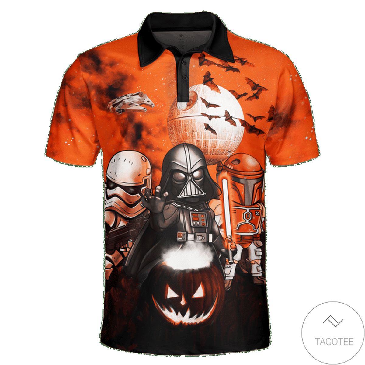 Star Wars Darth Vader Boba Fett Stormtrooper Pumpkin Halloween Polo Shirt