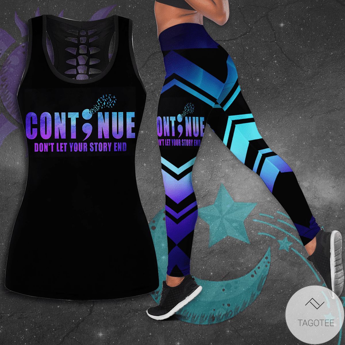 Suicide Prevention Awareness Continue Don't Let Your Story End Hollow Tank Top & Leggings Set