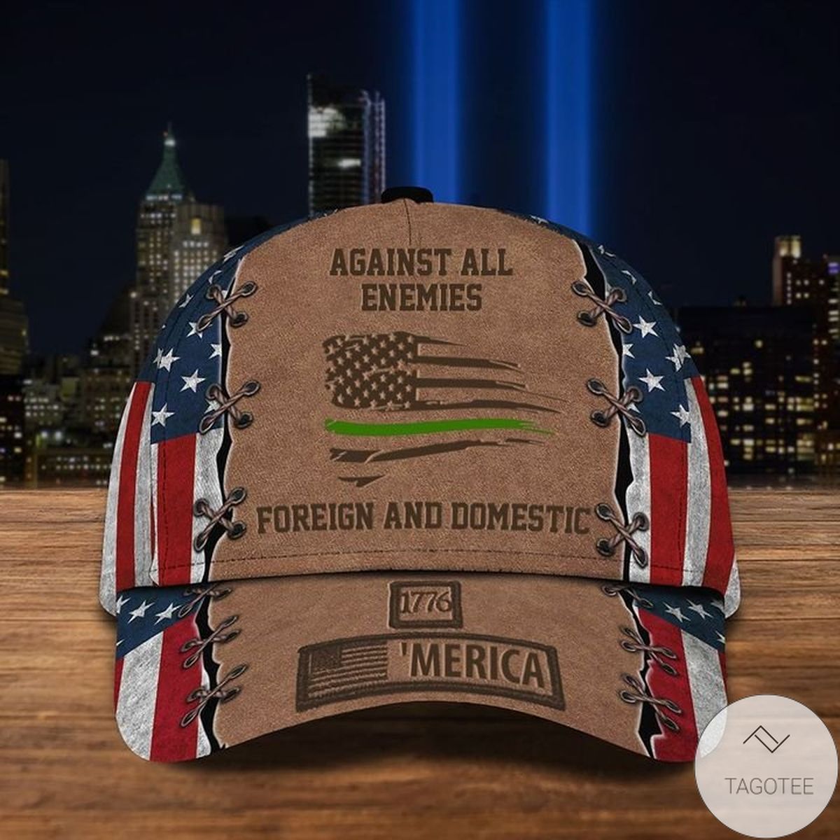 Thin Green Line Hat 1776 'Merica Against All Enemies Foreign & Domestic Military Veteran Gift