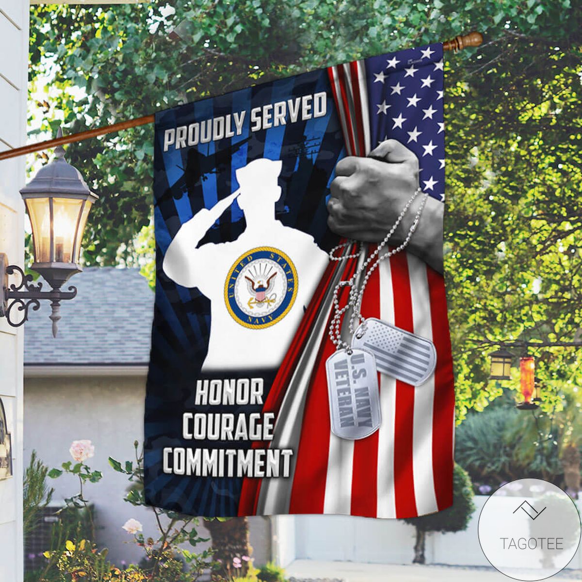 U.s. Navy Veteran Proudly Serve Honor Courage Commitment Flag