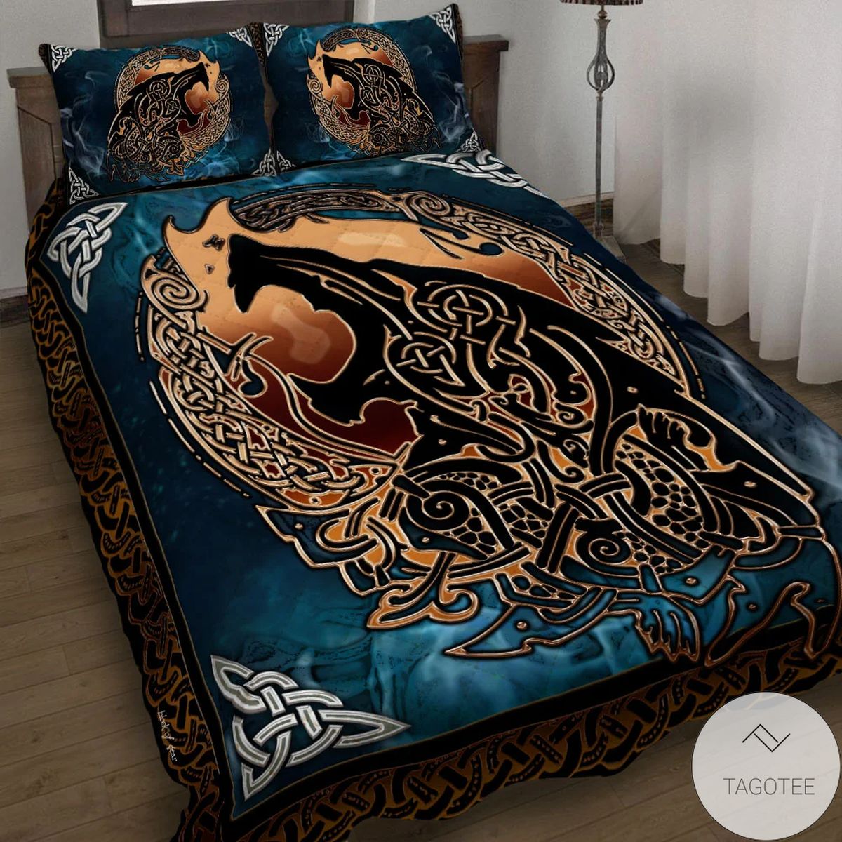 Wolf Viking Blue Quilt Bedding Set