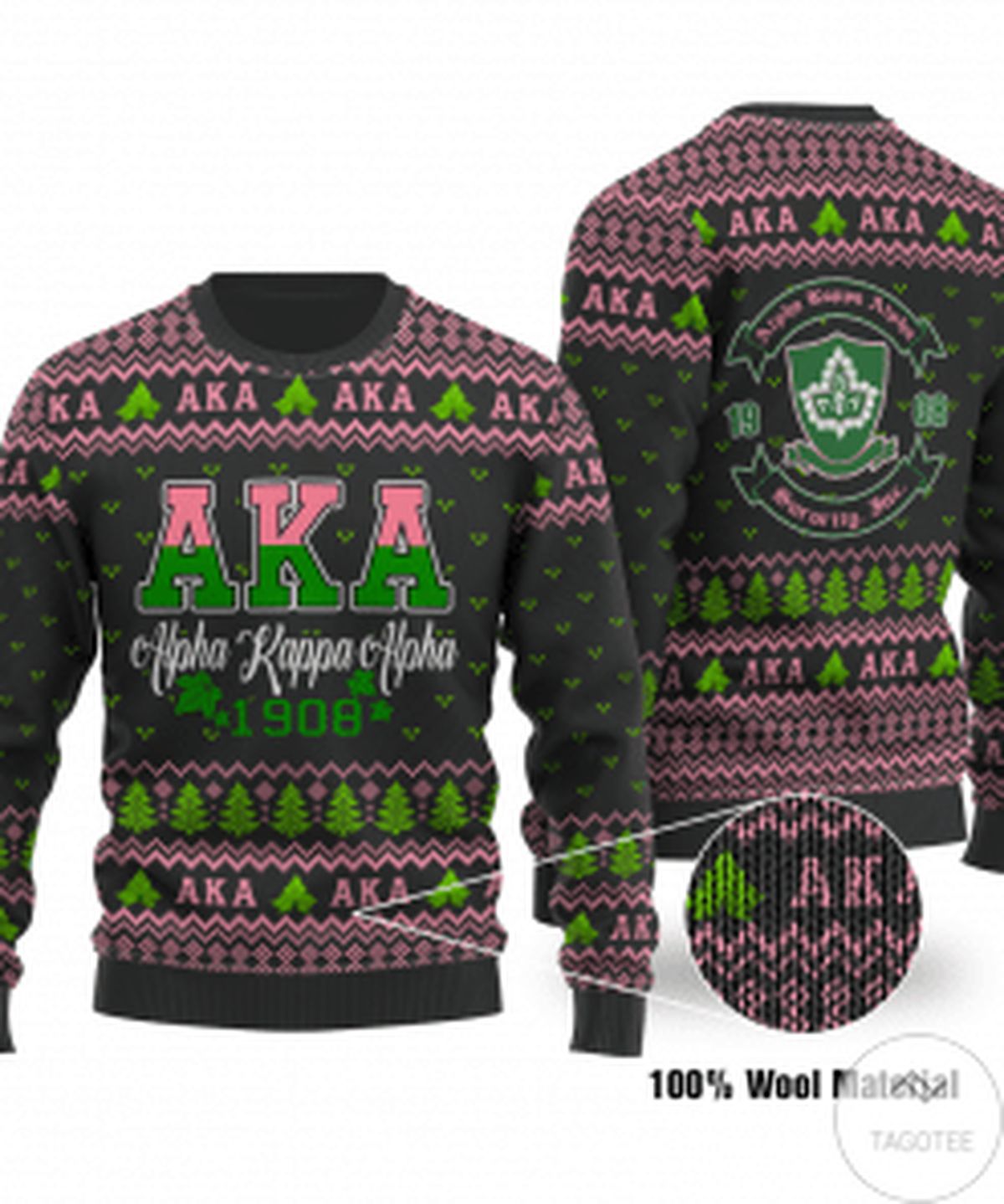 Aka 1908 Alpha Kappa Alpha Black Background Ugly Christmas Sweater