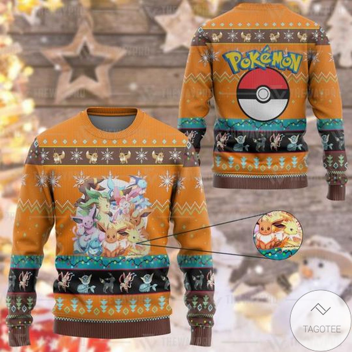Anime Pokemon Eevee and Eeveelutions Custom Imitation Knitted Thicken Sweatshirt