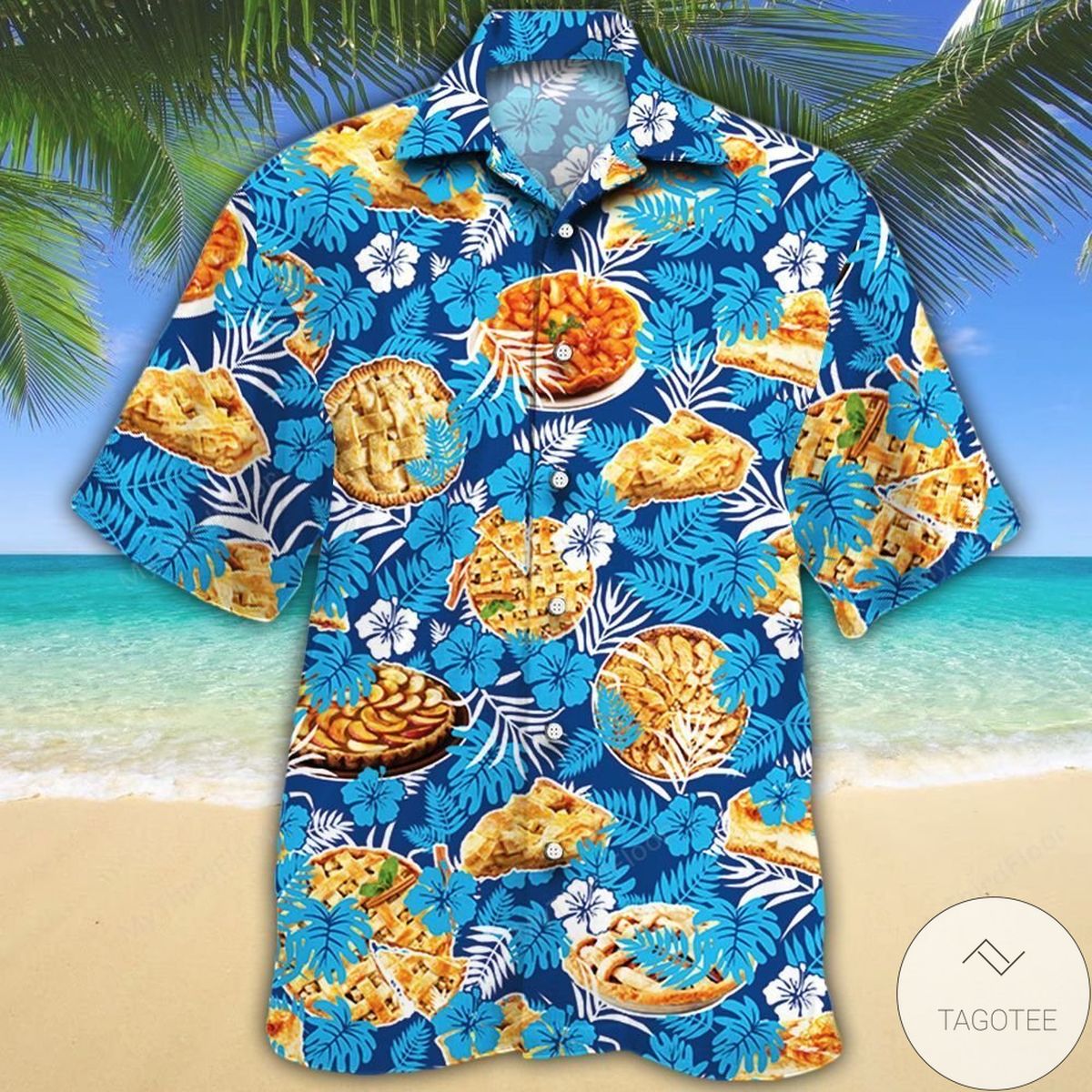 Apple Pie Lovers Blue Floral Hawaiian Shirt