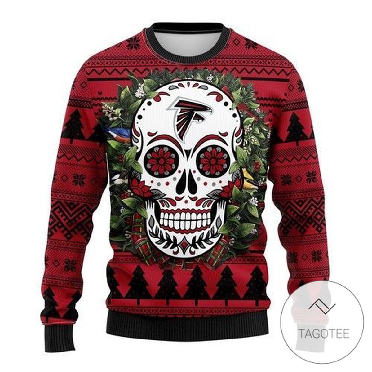 Atlanta Falcons Skull Flower Sweatshirt Knitted Ugly Christmas Sweater