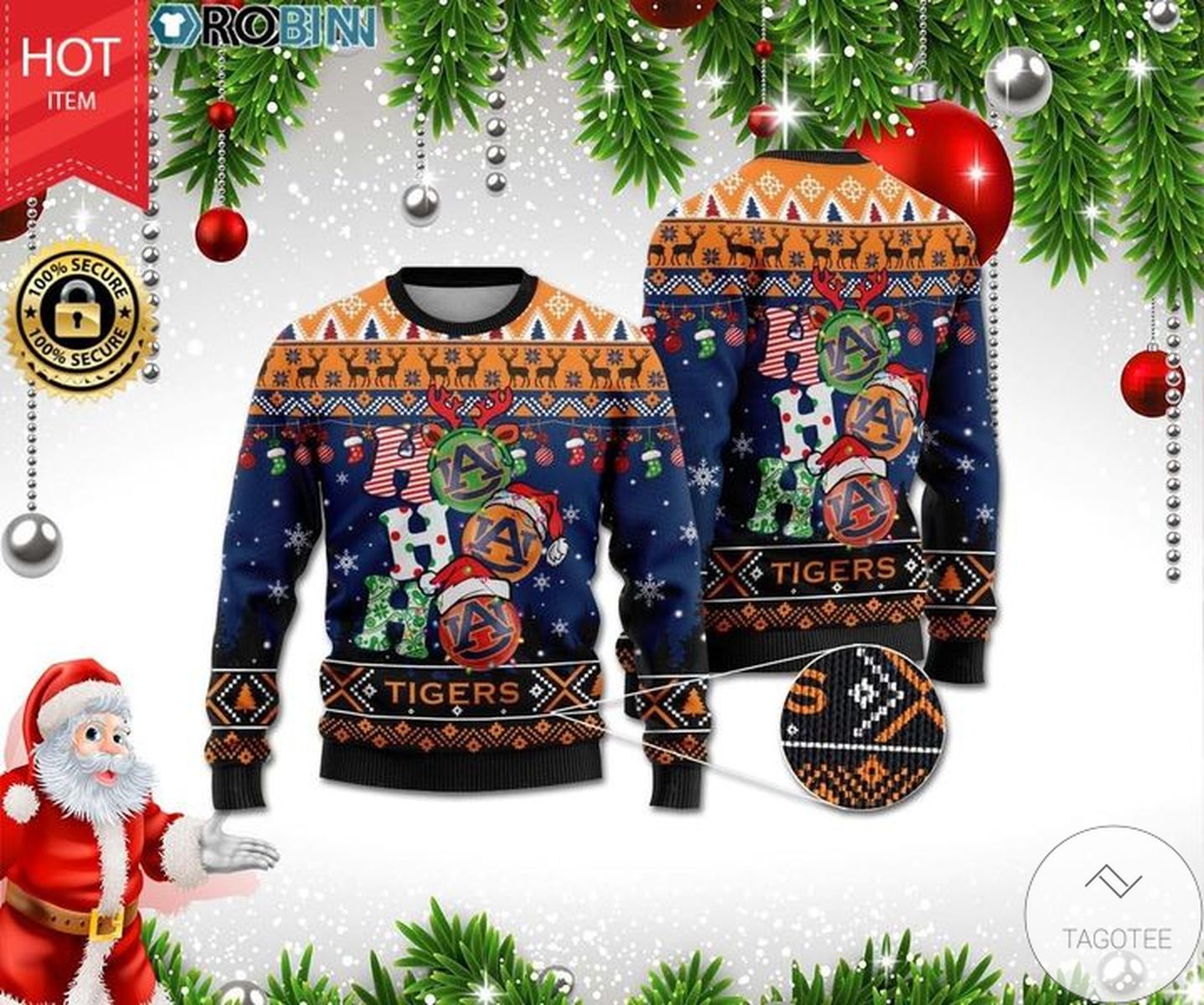 Auburn Tigers Ho Ho Ho 3d Print Christmas Wool Sweater