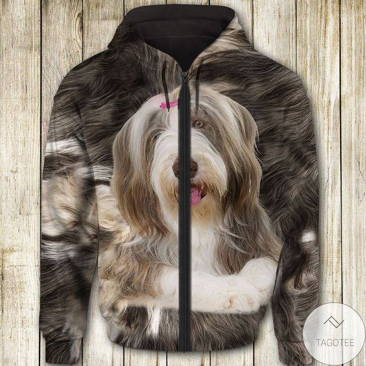 Bearded Collie Face All Over Print Unisex Zip Hoodie