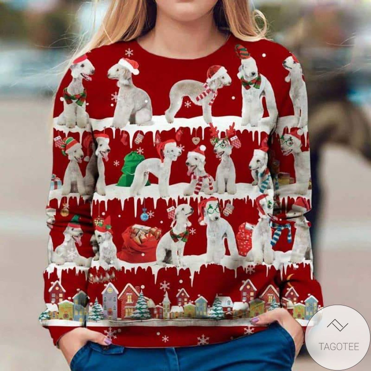 Bedlington Terrier Snow Christmas Red Sweatshirt