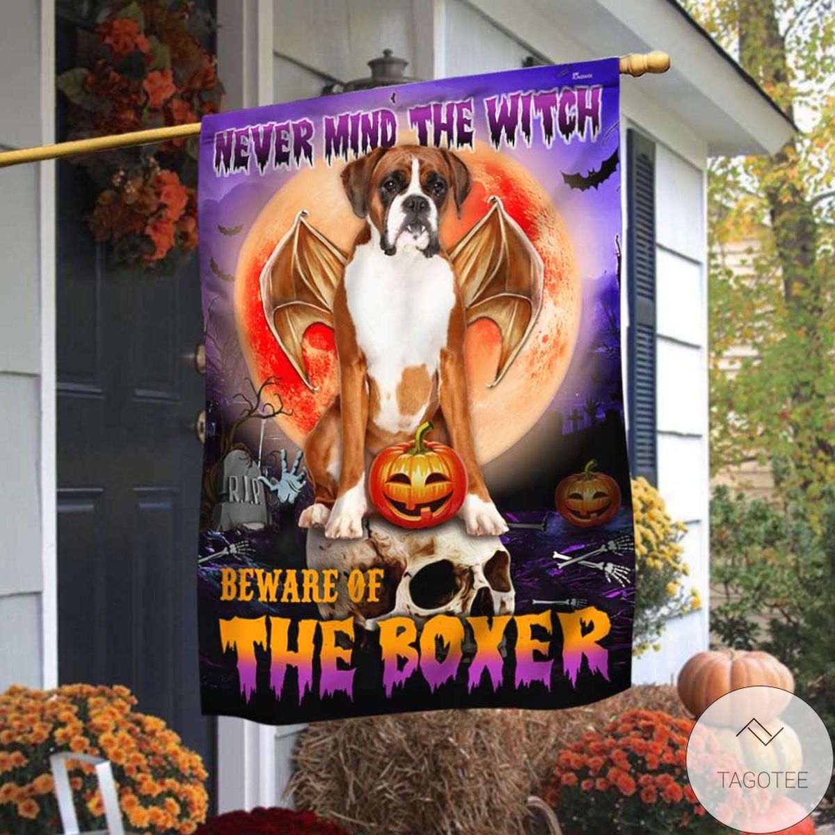 Beware Of The Boxer Halloween Flag