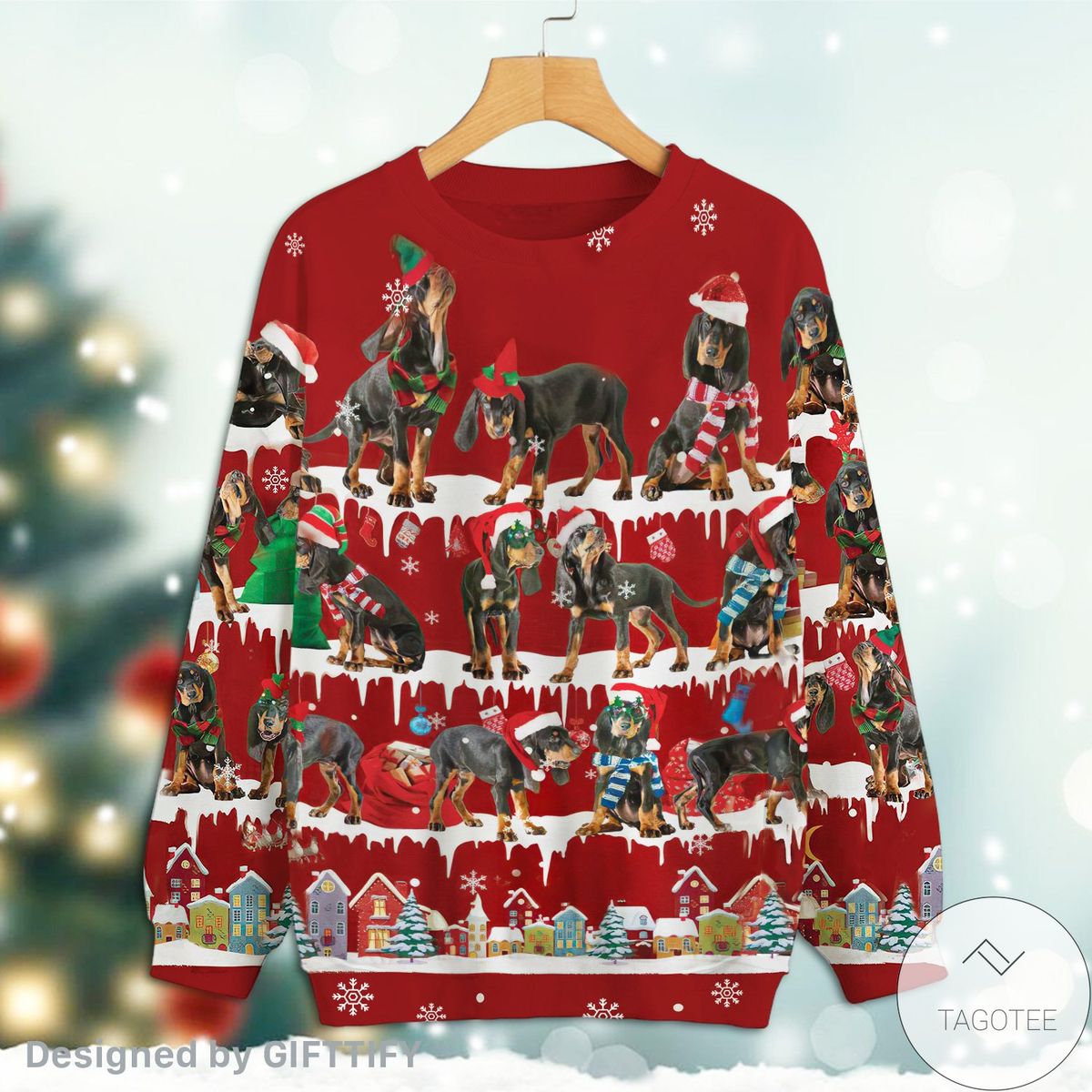 Black and Tan Coonhound Snow Christmas Premium Sweatshirt