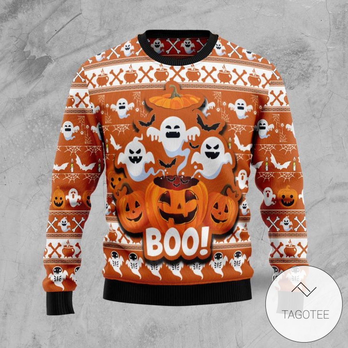 Boo Pumpkin Sweatshirt Knitted Ugly Christmas Sweater