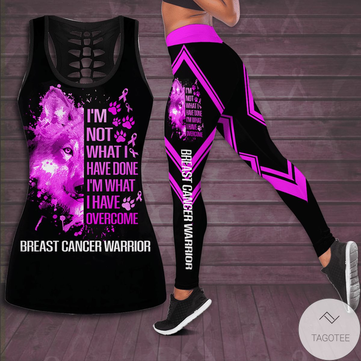 Breast Cancer Awareness I'm Not What I Have Done I'm What I Have Overcome Hollow Tank Top & Leggings Set