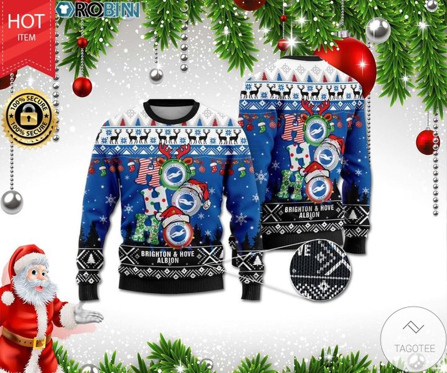 Brighton & Hove Albion Ho Ho Ho 3d Print Christmas Wool Sweater