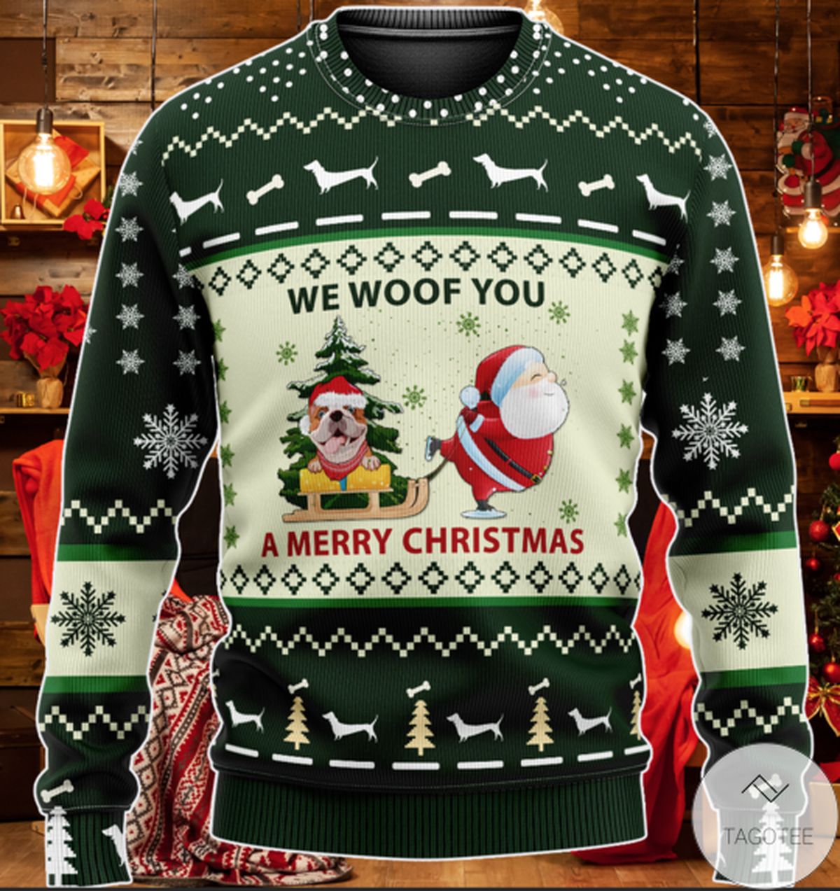 Bulldog We Woof You A Merry Christmas Ugly Christmas Sweater
