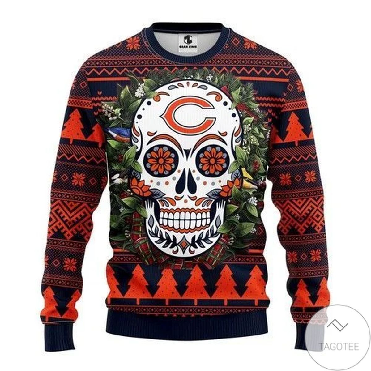 Chicago Bears Skull Flower Ugly Christmas Sweater