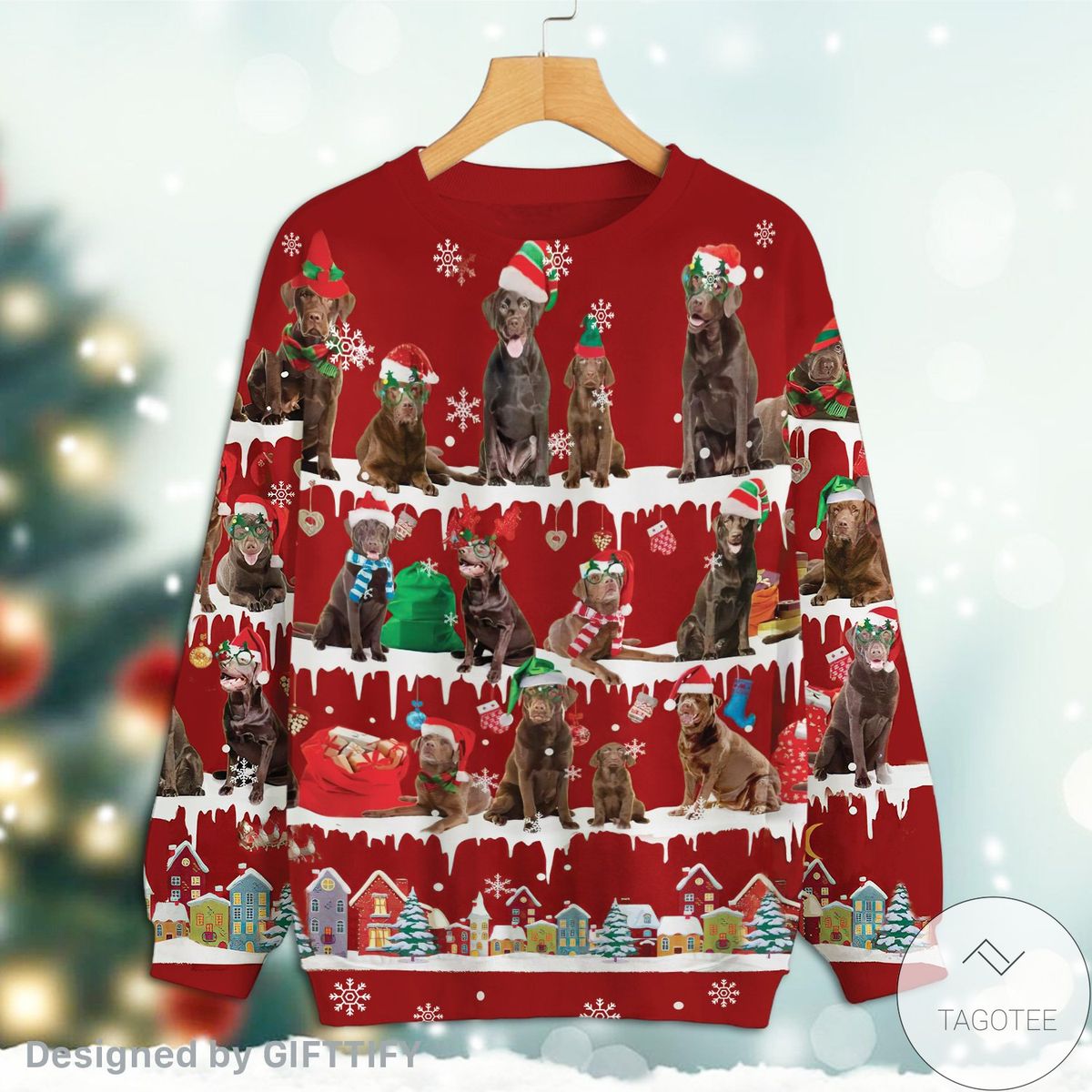 Chocolate Labrador Retriever Snow Christmas Premium Sweatshirt