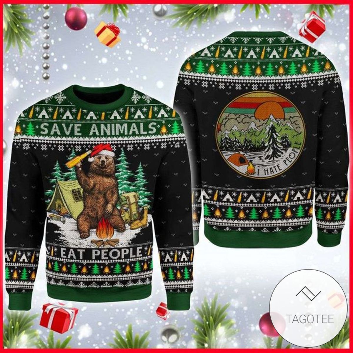 Christmas Save Animals Bear Camping Knitting Pattern 3D Fullprint Sweater